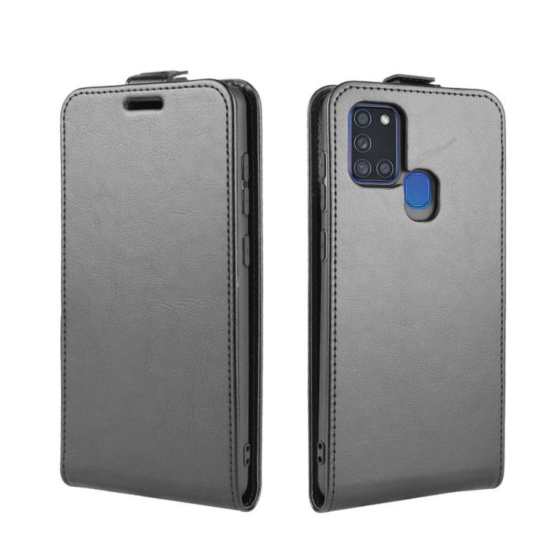 Flip Case Samsung Galaxy A21s Valkoinen Musta Taitettava Nahkaefekti