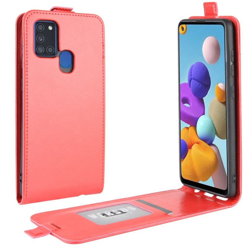 Flip Case Samsung Galaxy A21s Valkoinen Musta Taitettava Nahkaefekti