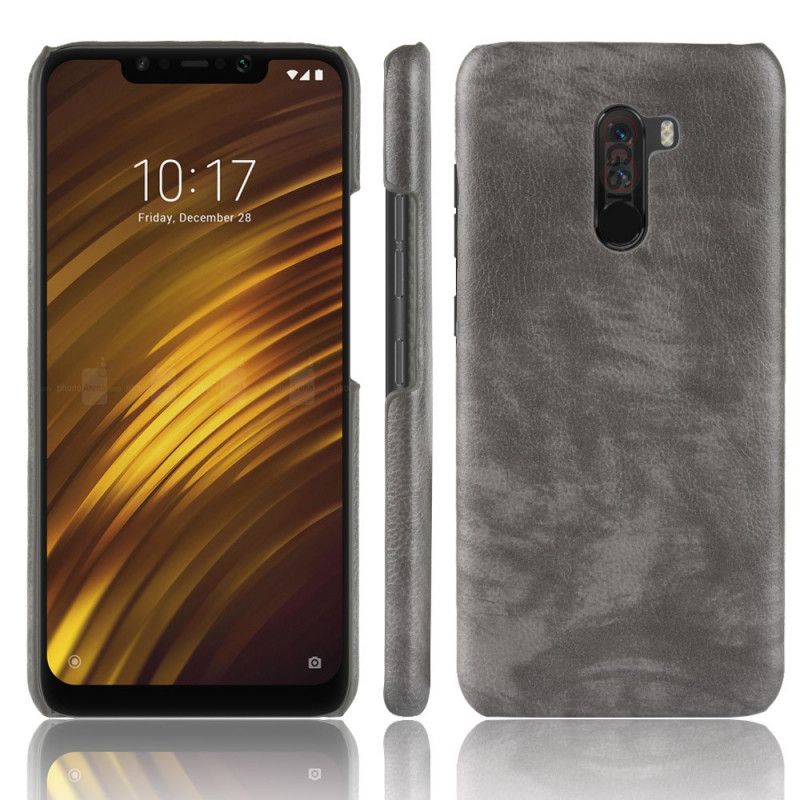 Case Kuoret Xiaomi Pocophone F1 Harmaa Musta Puhelinkuoret Litsi Nahkainen Vaikutus