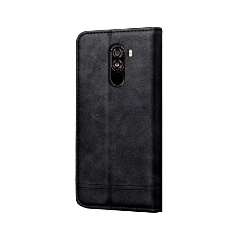 Flip Kotelot Xiaomi Pocophone F1 Punainen Musta Ommeltu Nahkaefekti