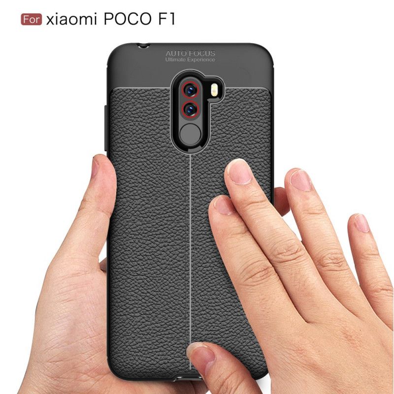 Kuori Xiaomi Pocophone F1 Harmaa Musta Kaksilinjainen Litsi Nahkaa