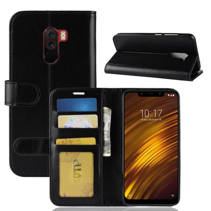 Nahkakotelo Xiaomi Pocophone F1 Ruskea Musta Puhelinkuoret Erittäin Tekonahka