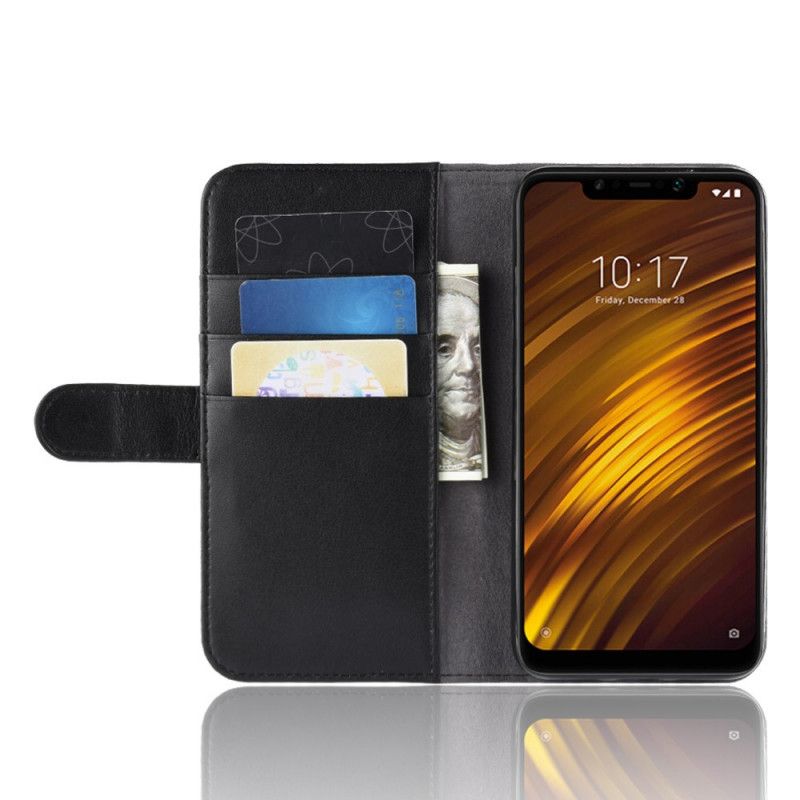 Nahkakotelo Xiaomi Pocophone F1 Ruskea Musta Puhelinkuoret Halkaistu Nahka