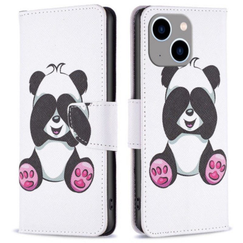 Nahkakotelo iPhone 14 Plus Panda Hauskaa