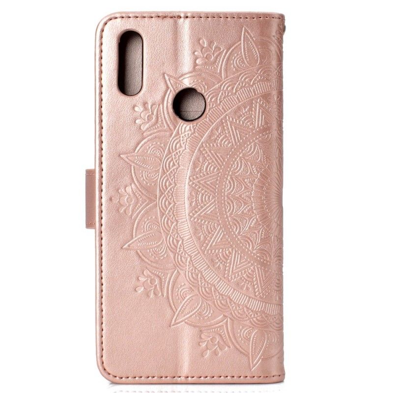 Nahkakotelo Huawei Y7 2019 Magenta Harmaa Puhelinkuoret Aurinko Mandala