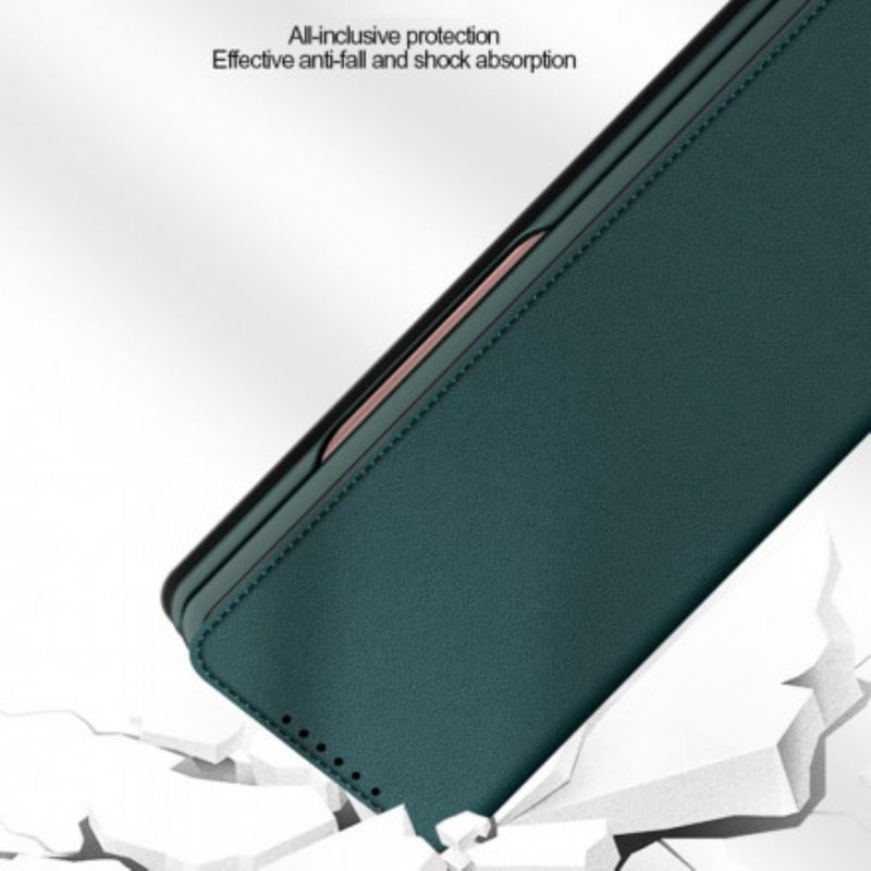 Flip Kotelot Samsung Galaxy Z Fold 3 5g Skin-touch Haljasnahkaa