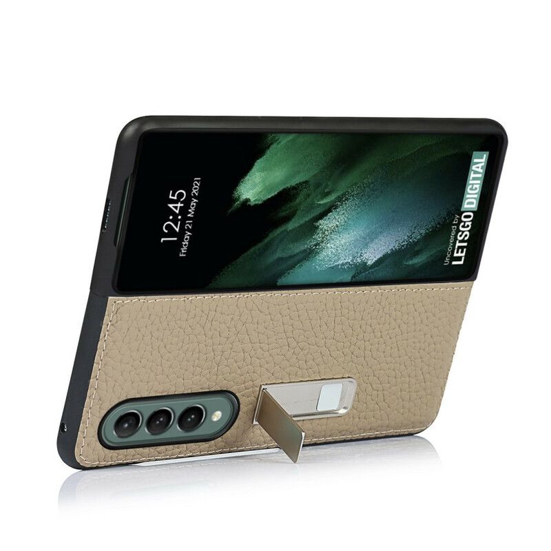 Kuori Samsung Galaxy Z Fold 3 5g Aito Litši-nahkainen Handsfree-jalusta