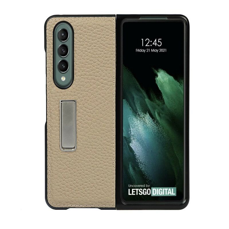 Kuori Samsung Galaxy Z Fold 3 5g Aito Litši-nahkainen Handsfree-jalusta