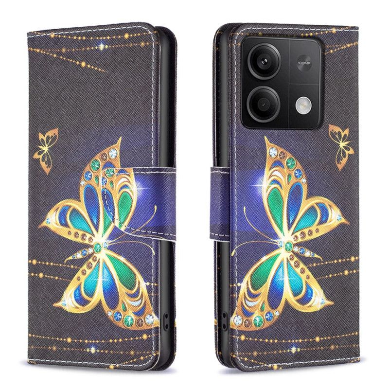 Kotelot Xiaomi Redmi Note 13 4g Kultaisia Perhosia Mustalla Taustalla