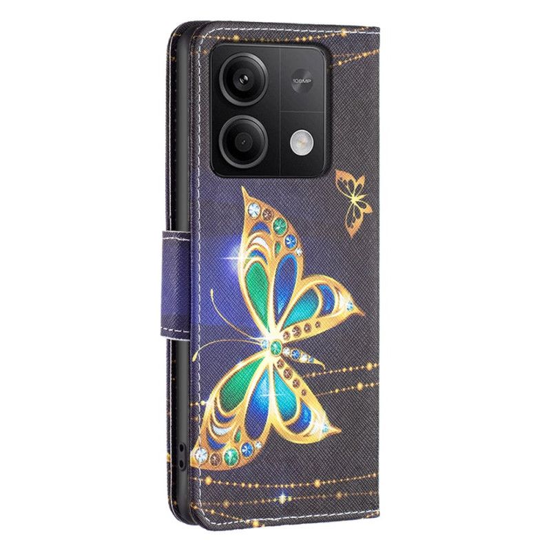 Kotelot Xiaomi Redmi Note 13 4g Kultaisia Perhosia Mustalla Taustalla