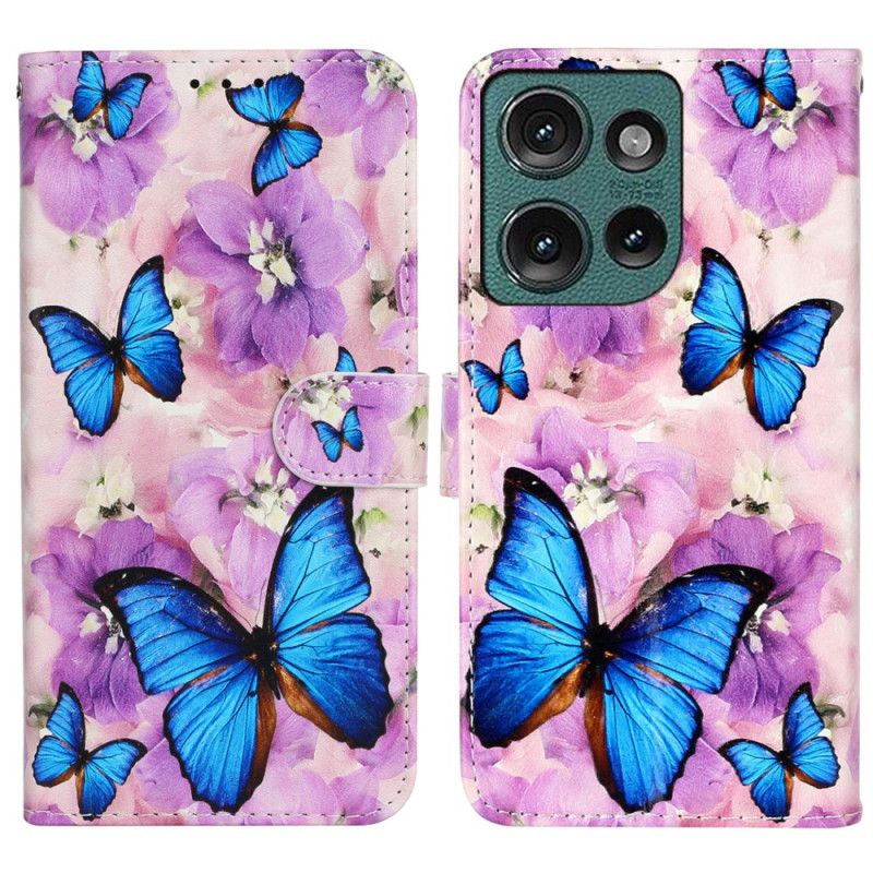 Kuoret Motorola Edge 50 Purple Flowers And Blue Butterflies Premium