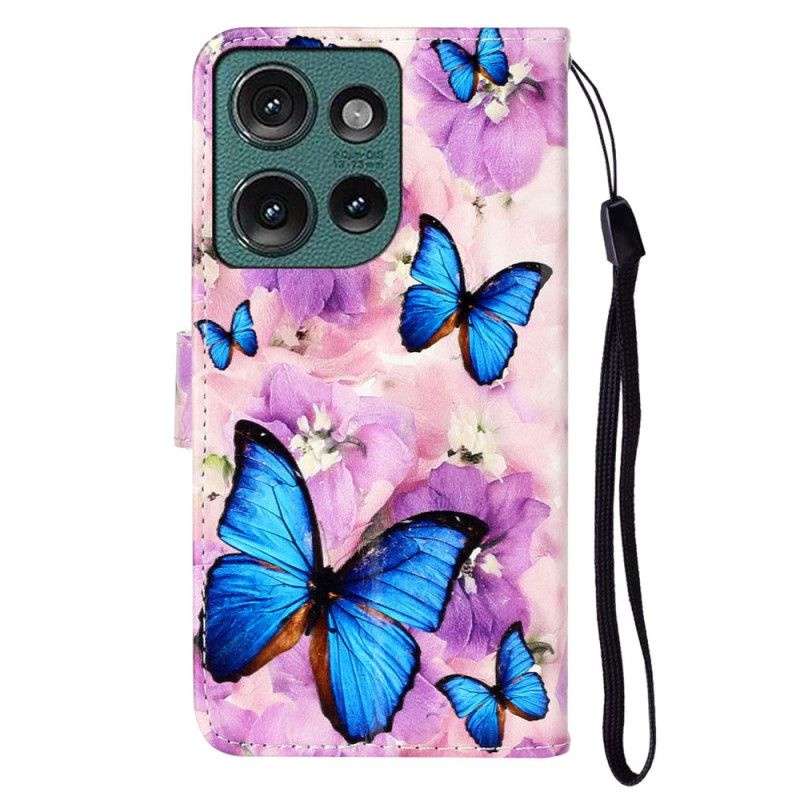 Kuoret Motorola Edge 50 Purple Flowers And Blue Butterflies Premium