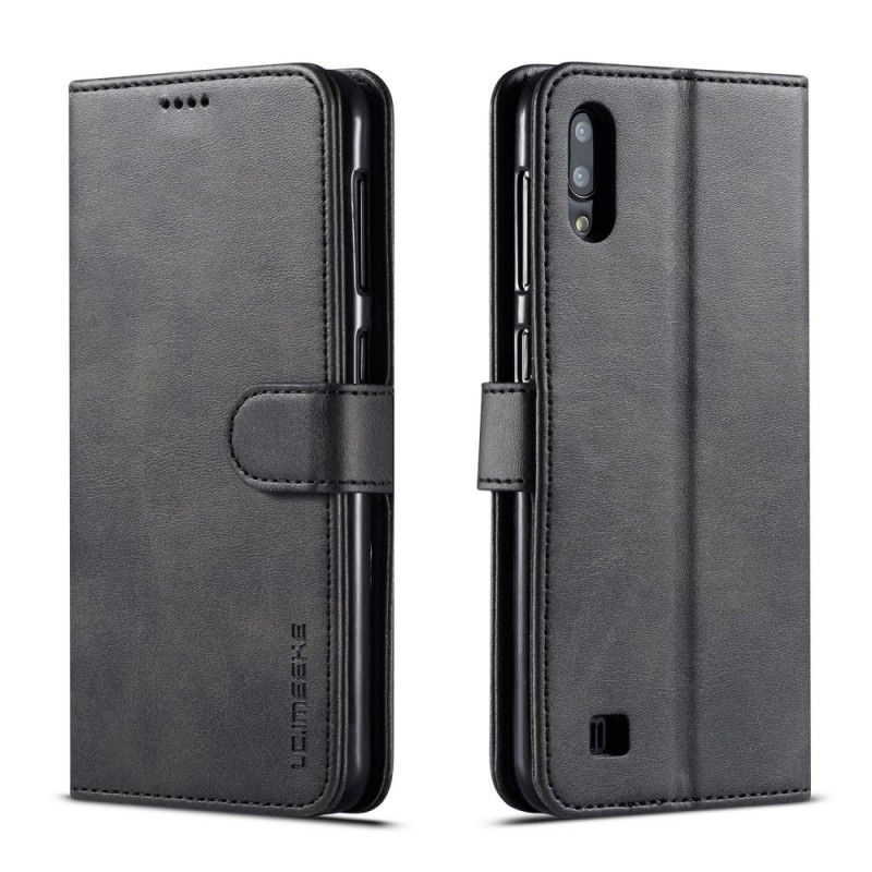 Flip Case Samsung Galaxy A10 Harmaa Musta Lcimeeke Nahkaefekti