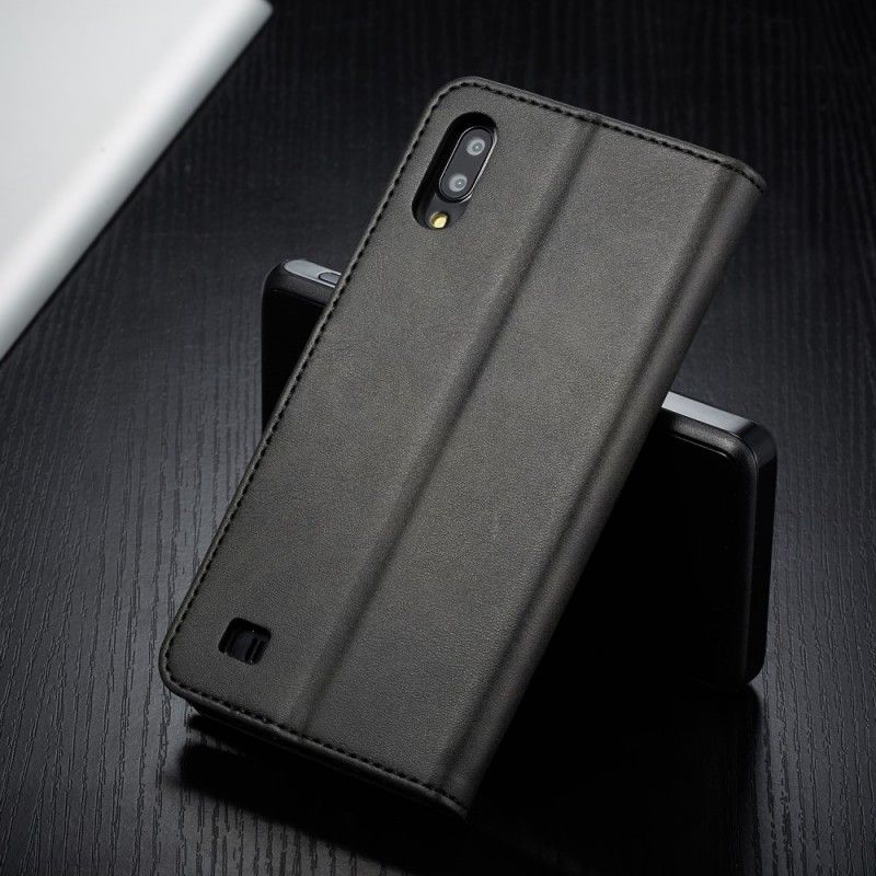 Flip Case Samsung Galaxy A10 Harmaa Musta Lcimeeke Nahkaefekti