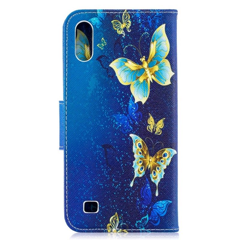 Flip Case Samsung Galaxy A10 Vaaleansininen Vaaleanpunainen Kultaiset Perhoset