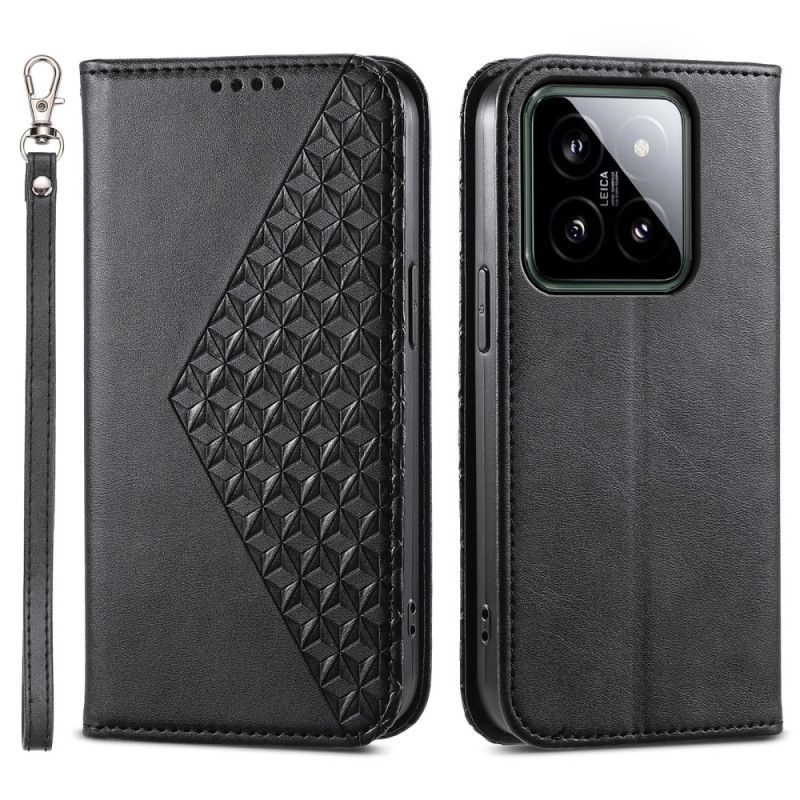 Nahkakotelo Xiaomi 14 3d Diamond Design Hihnalla Suojakuori