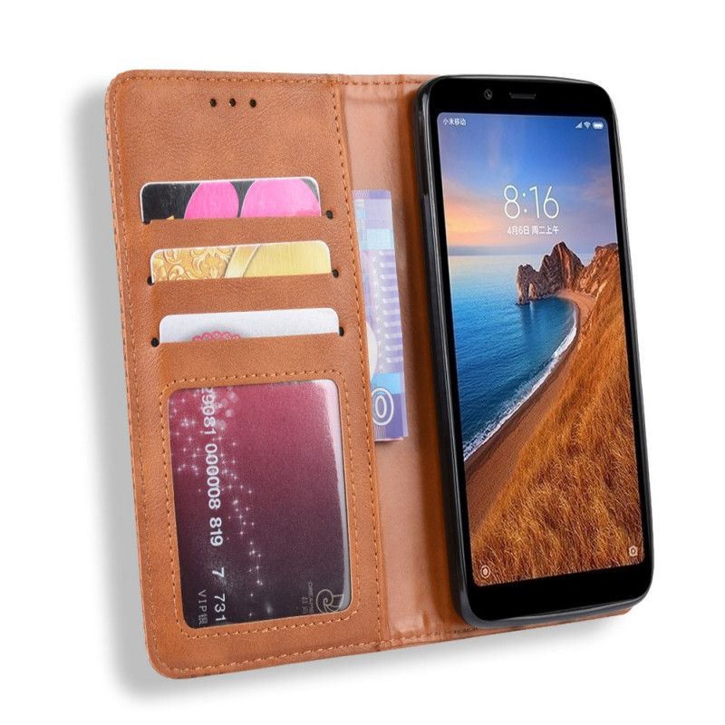 Flip Kotelot Xiaomi Redmi 7A Punainen Musta Tyylitelty Vintage-Nahkaefekti