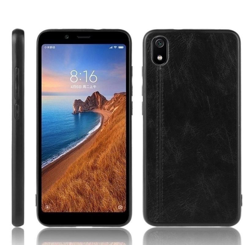 Kuori Xiaomi Redmi 7A Punainen Musta Ommeltu Nahkaefekti Suojakuori