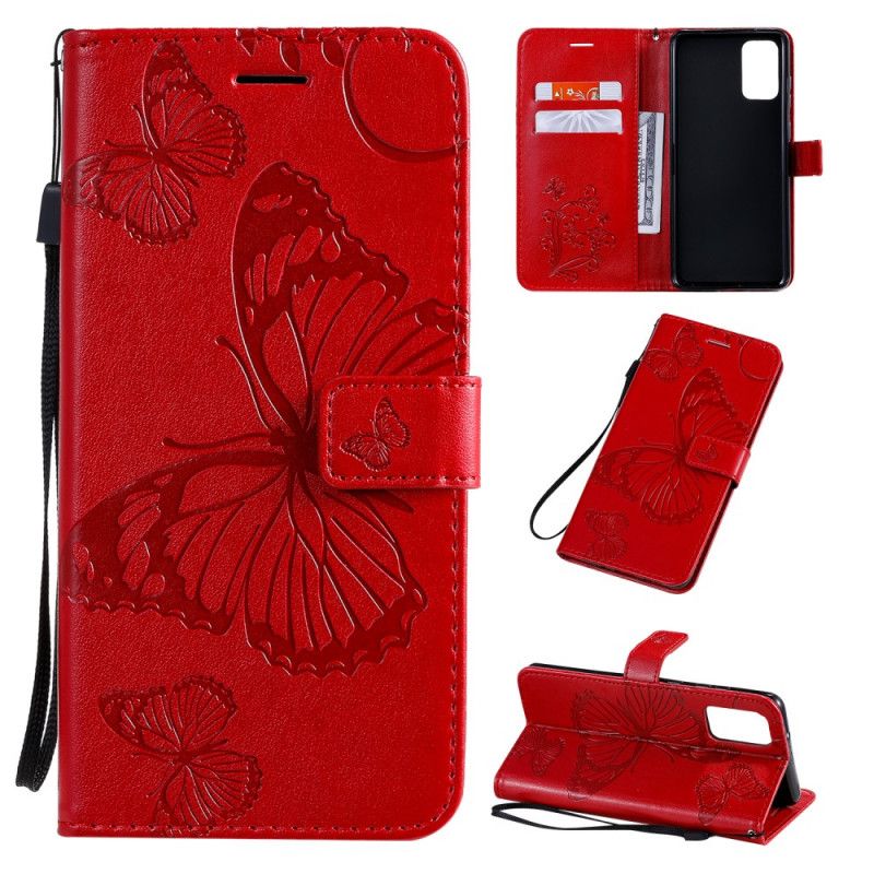 Flip Case Samsung Galaxy S20 Plus / S20 Plus 5G Punainen Harmaa Jättiläinen Remmi Perhosia