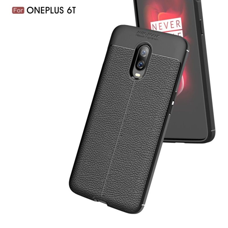 Kuori OnePlus 6T Punainen Musta Kaksilinjainen Litsi Nahkainen Vaikutus Suojakuori