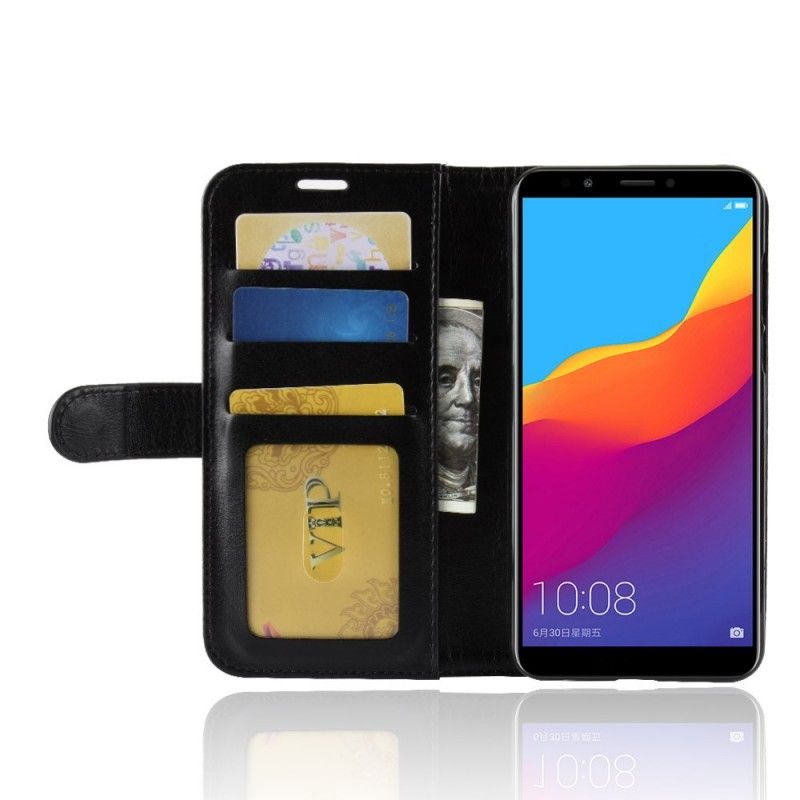 Flip Case Huawei Y7 2018 Valkoinen Musta Nahkaefekti