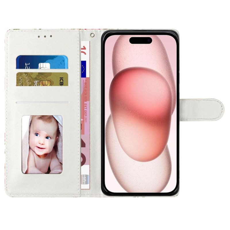 Kotelot iPhone 16 Plus Aprikoosin Kukkia Hihnalla