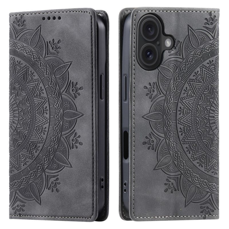 Nahkakotelo iPhone 16 Plus Mandala Mokkanahkaefekti