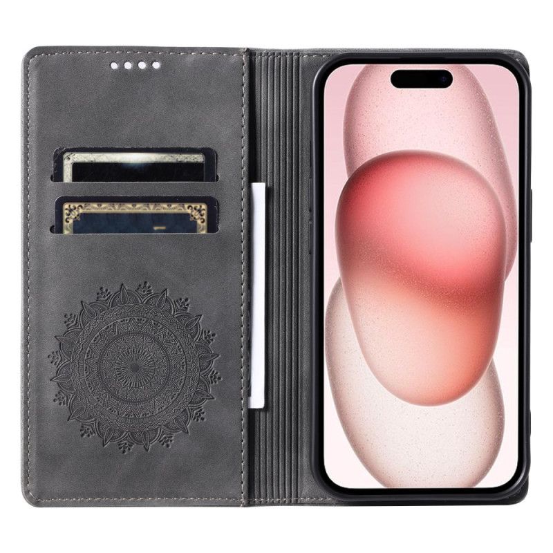 Nahkakotelo iPhone 16 Plus Mandala Mokkanahkaefekti