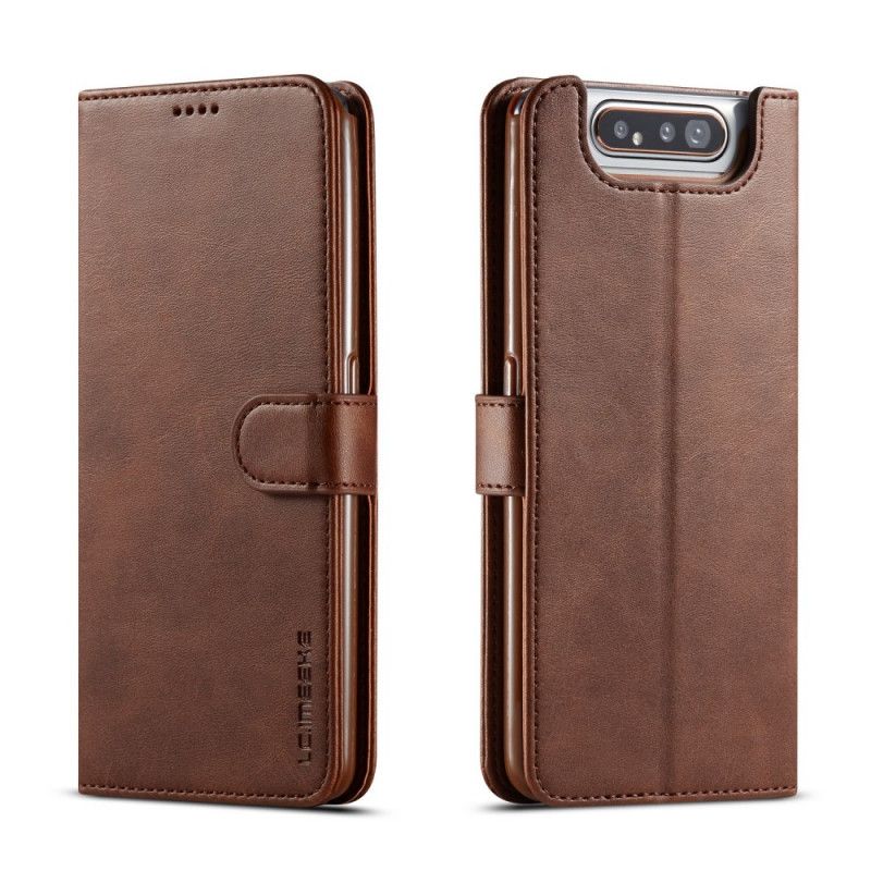 Flip Case Samsung Galaxy A80 / A90 Harmaa Musta Lcimeeke-Nahkaefekti