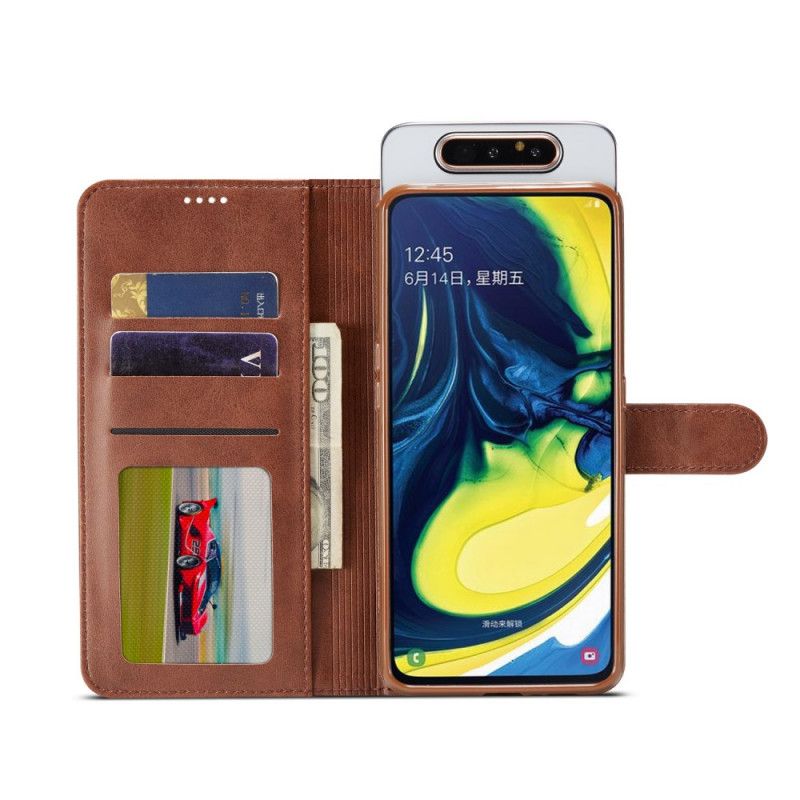 Flip Case Samsung Galaxy A80 / A90 Harmaa Musta Lcimeeke-Nahkaefekti