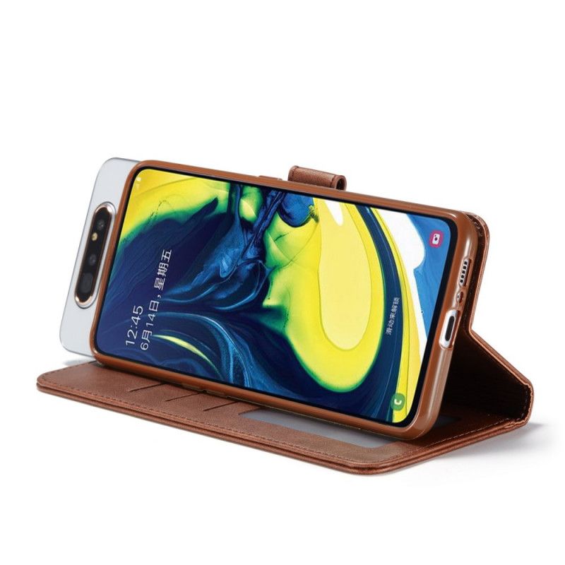 Flip Case Samsung Galaxy A80 / A90 Harmaa Musta Lcimeeke-Nahkaefekti