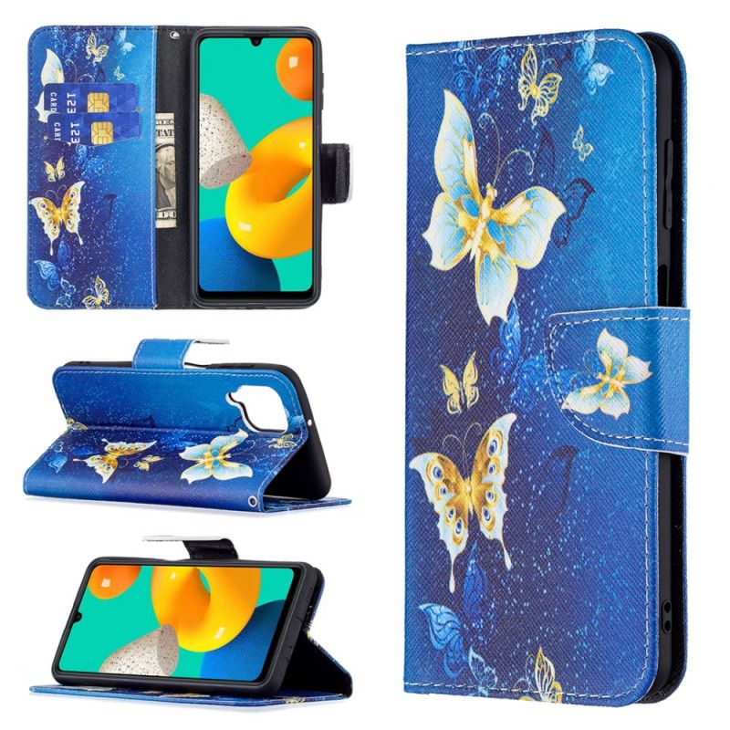 Flip Kotelot Samsung Galaxy M32 Golden Butterflies Suojakuori