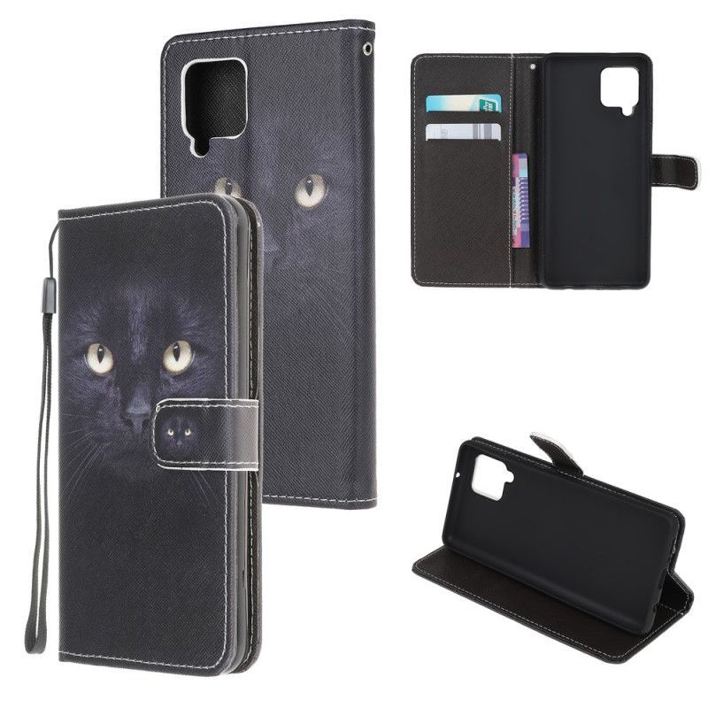 Flip Kotelot Samsung Galaxy M32 Mustat Strappy Cat Eyes