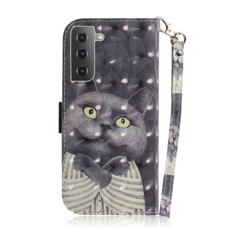 Flip Case Samsung Galaxy S21 Plus 5G Harmaa Kissa Tangoilla