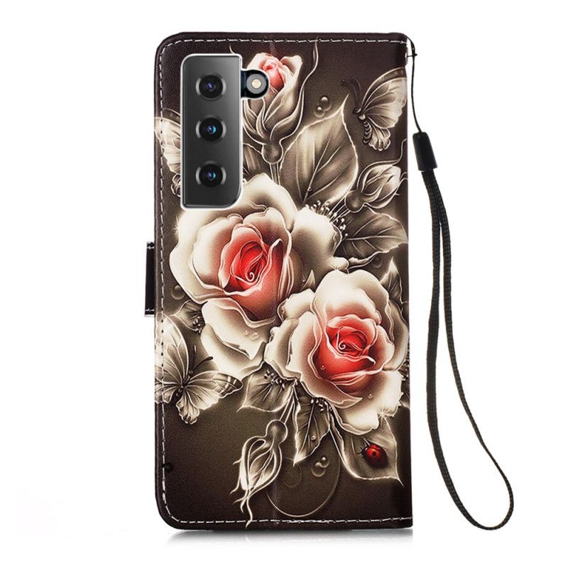 Flip Case Samsung Galaxy S21 Plus 5G Kultaiset Ruusut