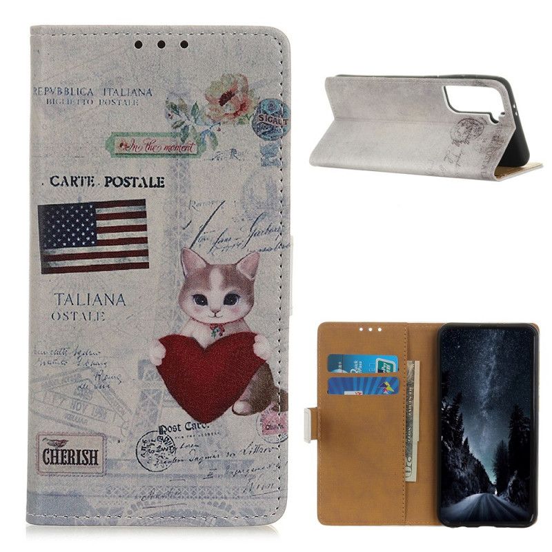 Flip Case Samsung Galaxy S21 Plus 5G Matkustava Kissa