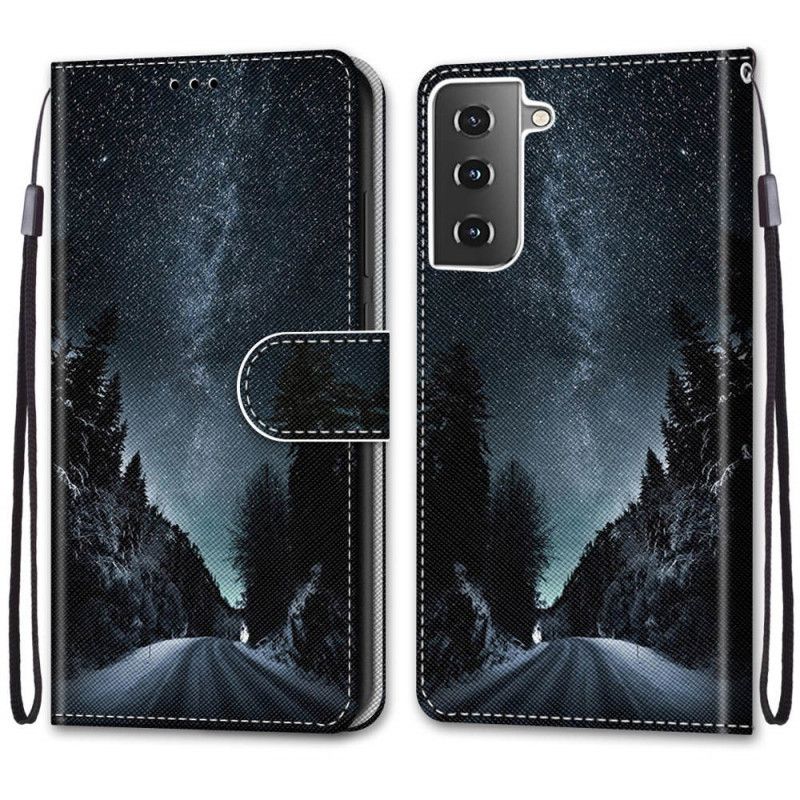 Flip Case Samsung Galaxy S21 Plus 5G Vaaleansininen Musta Salaperäinen Luonto