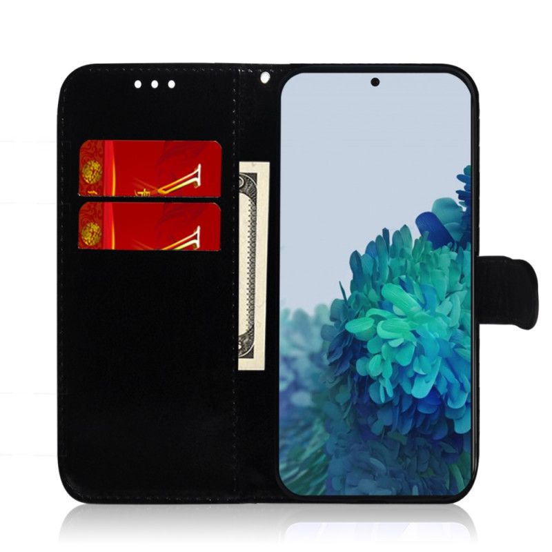 Flip Case Samsung Galaxy S21 Plus 5G Valkoinen Musta Keinonahkainen Peilin Suojus