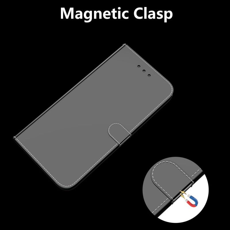 Flip Case Samsung Galaxy S21 Plus 5G Valkoinen Musta Keinonahkainen Peilin Suojus