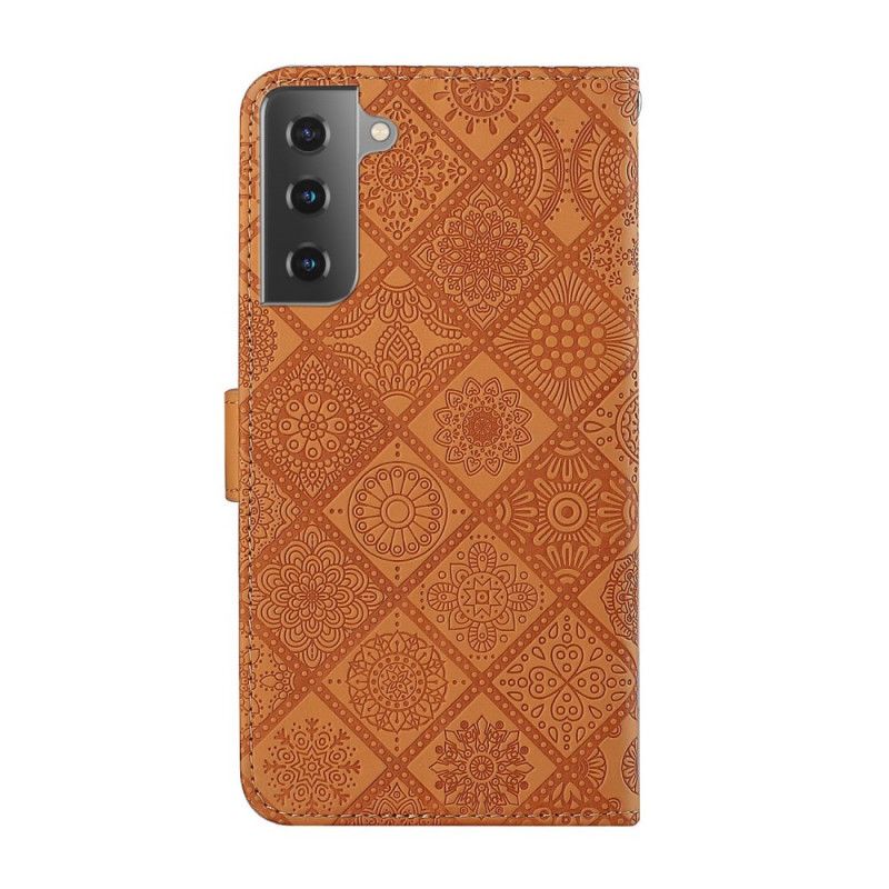 Flip Case Samsung Galaxy S21 Plus 5G Valkoinen Musta Kuvakudoskuvio