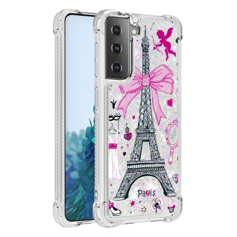 Kuori Samsung Galaxy S21 Plus 5G Eiffel-Tornin Kimallus Suojakuori