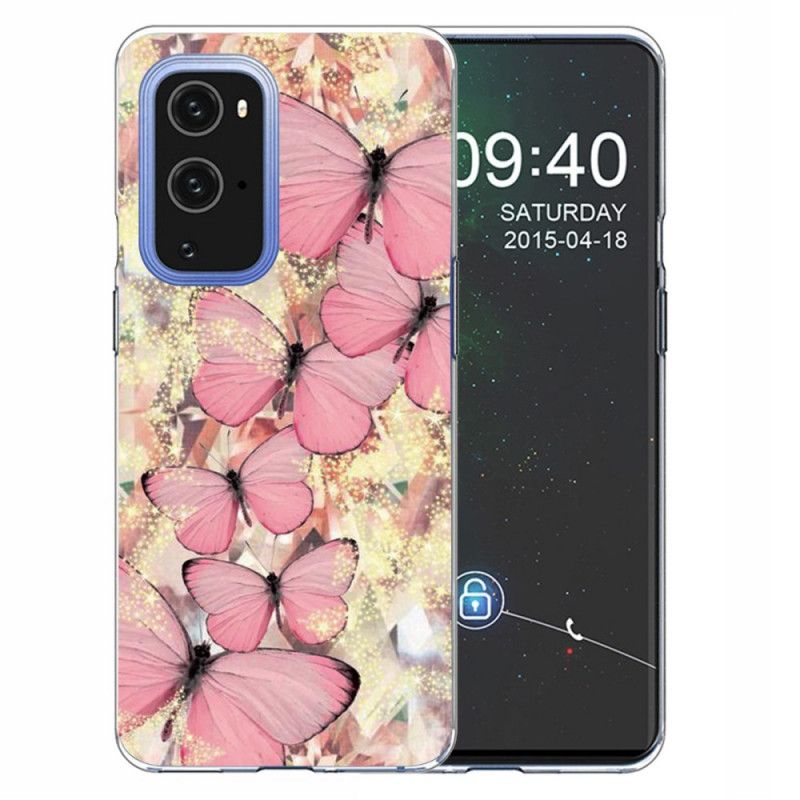 Kuori OnePlus 9 Violetti Vaaleanpunainen Perhoset