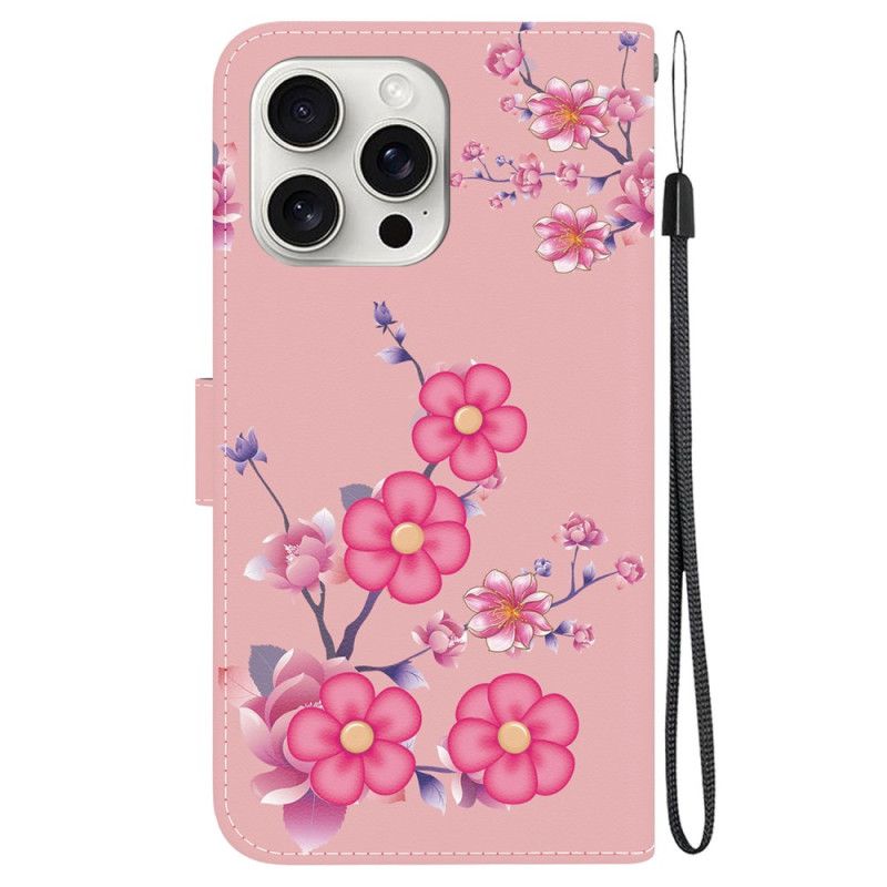 Kotelot iPhone 16 Pro Puhelinkuoret Sakura-kuvio Hihnalla