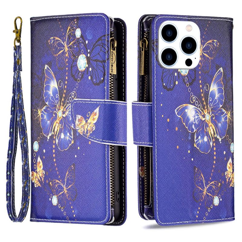 Kuoret iPhone 16 Pro Purple Butterflies -lompakko