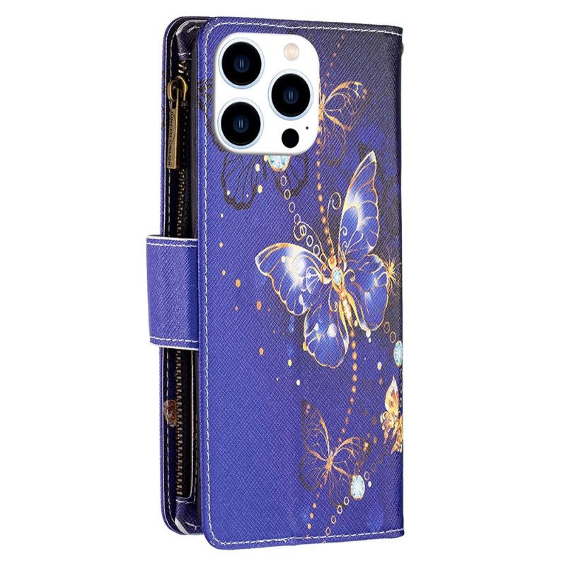 Kuoret iPhone 16 Pro Purple Butterflies -lompakko