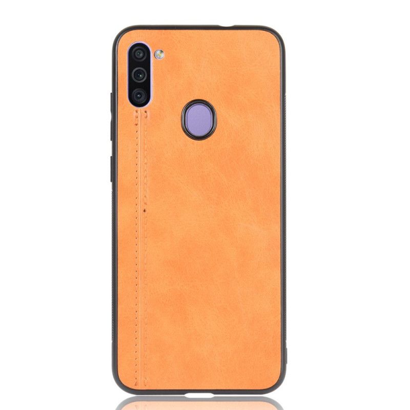 Case Kuoret Samsung Galaxy M11 Punainen Musta Puhelinkuoret Ommeltu Nahkaefekti