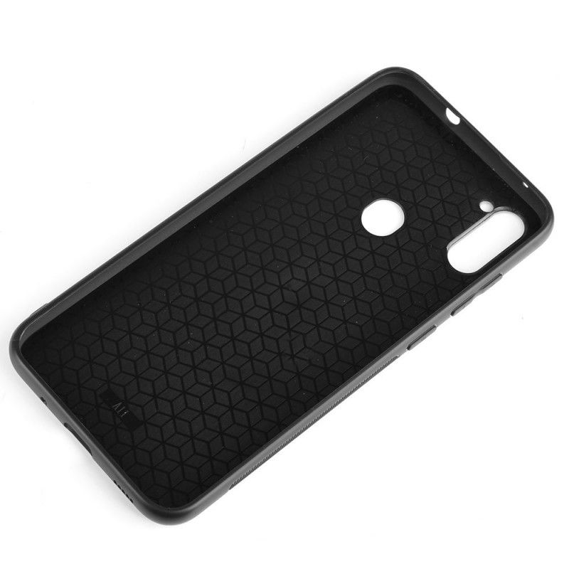 Case Kuoret Samsung Galaxy M11 Punainen Musta Puhelinkuoret Ommeltu Nahkaefekti