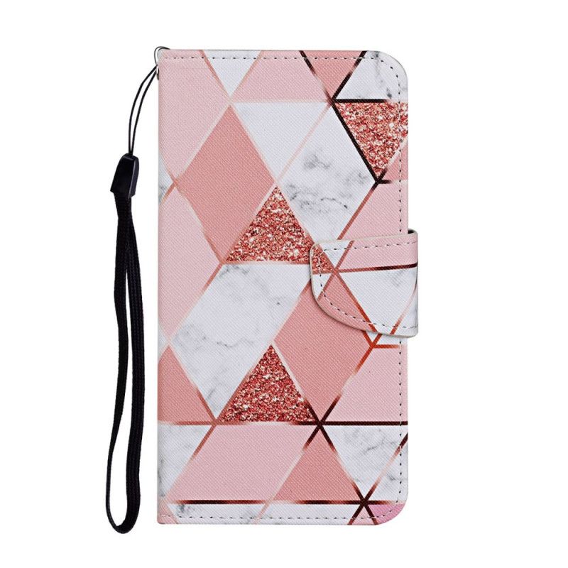 Flip Case Samsung Galaxy M11 Marmori Ja Paljetteja Hihnalla