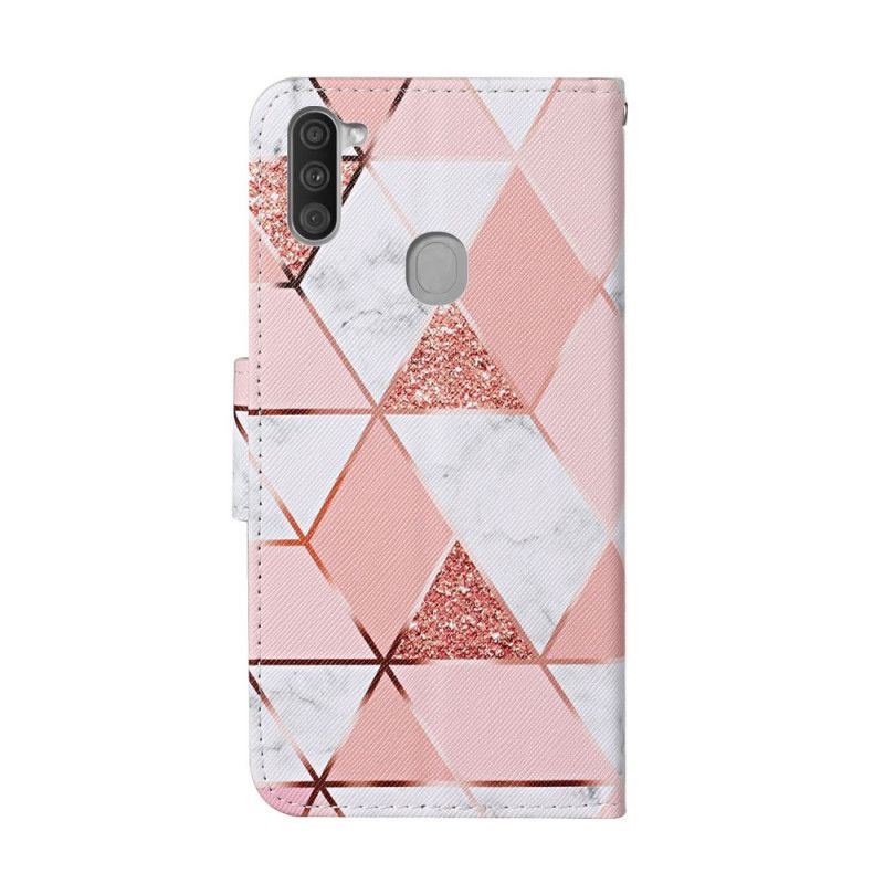 Flip Case Samsung Galaxy M11 Marmori Ja Paljetteja Hihnalla