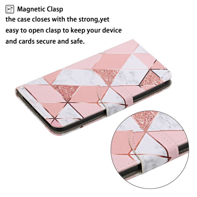 Flip Case Samsung Galaxy M11 Marmori Ja Paljetteja Hihnalla